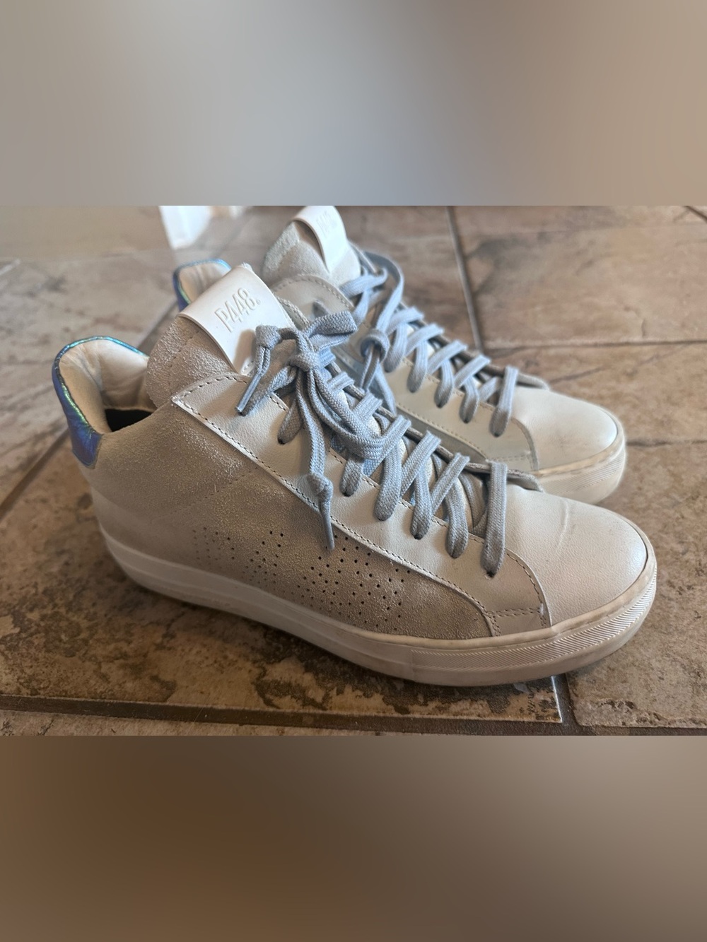P448 Women's Light Gray and Pale Blue Suede Low-Top Sneakers